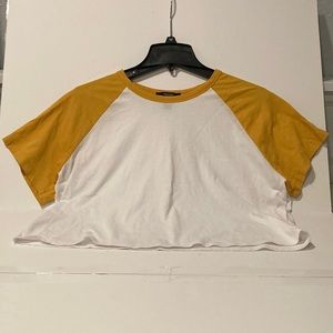 Forever 21 gold trimmed and white cropped T-shirt